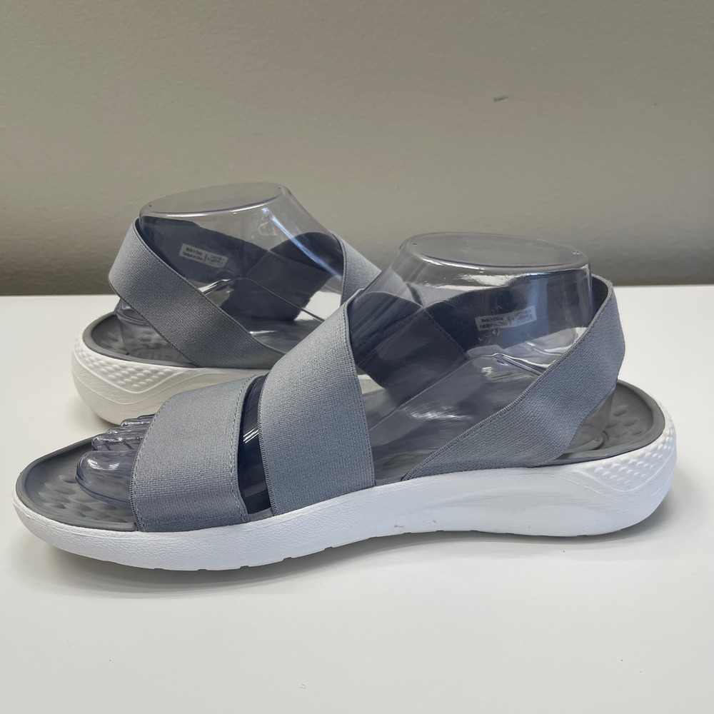 Crocs Literide Stretch Sandals Womens 9 Grey White Slingback Comfort 206081 - Picture 6 of 9